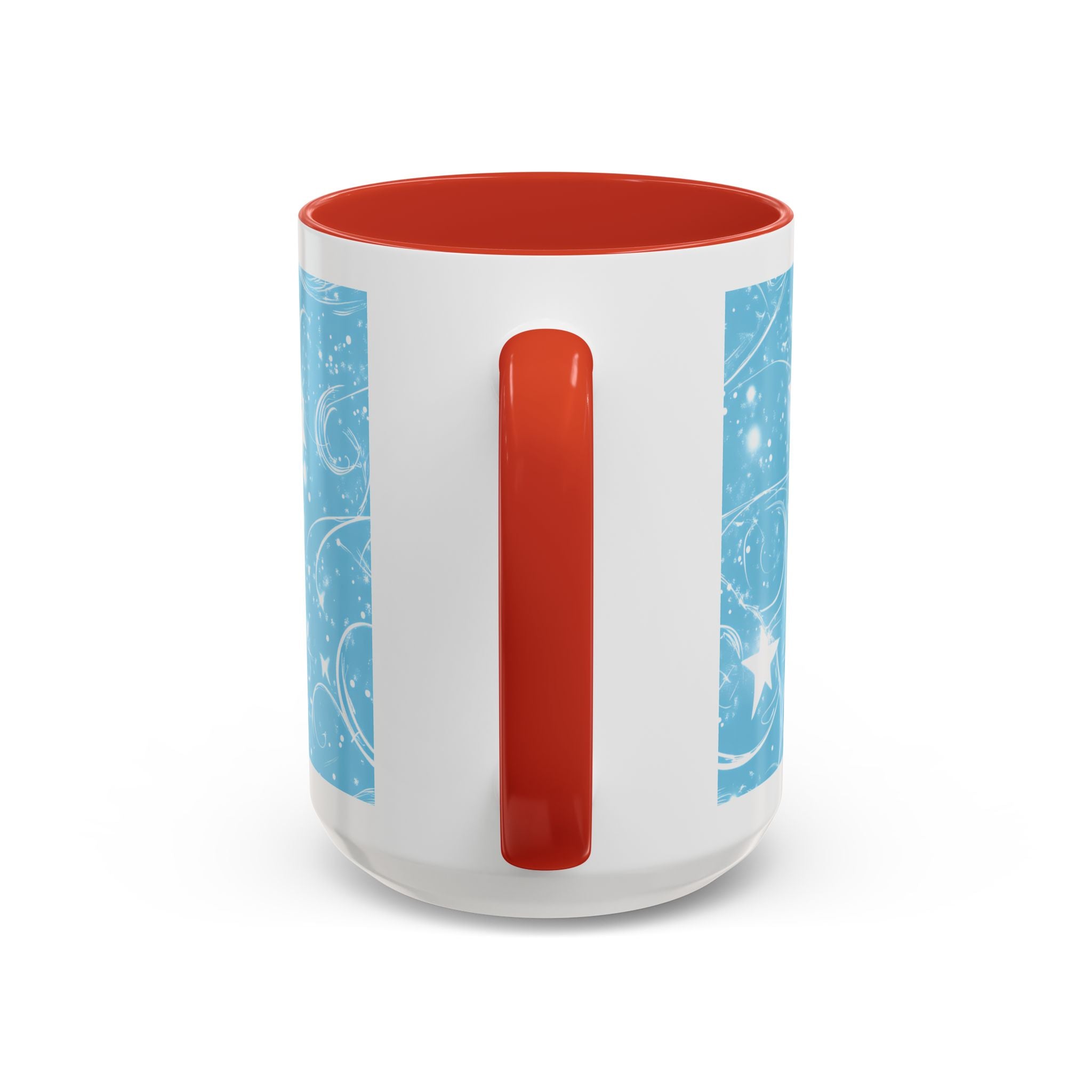 Snowflake Swirl Accent Coffee Mug — Blue Winter Holiday Ceramic Mug (11/15oz)
