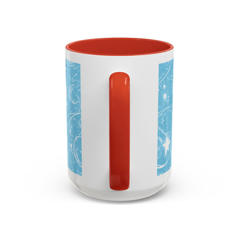 Snowflake Swirl Accent Coffee Mug — Blue Winter Holiday Ceramic Mug (11/15oz)