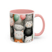 Cute Cat Pattern Accent Coffee Mug — Happy Kittens with Balloons (11/15 oz)