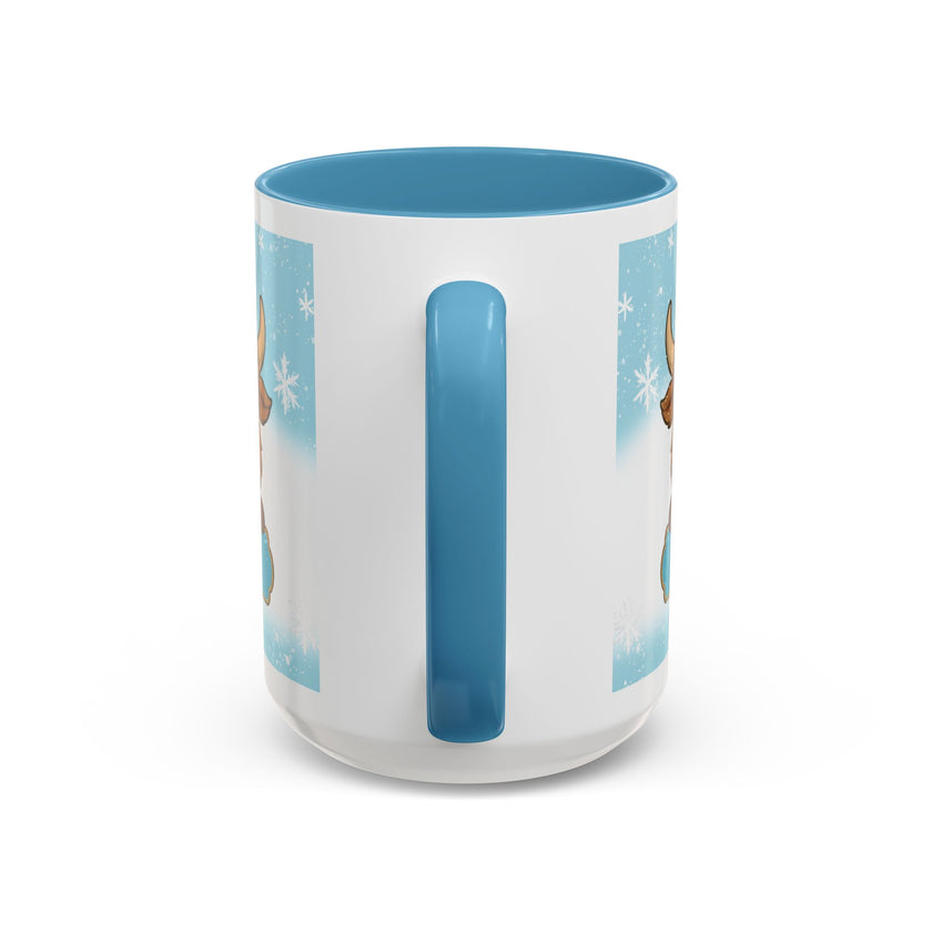 Cute Highland Cow Accent Coffee Mug — Winter Snowflake Design