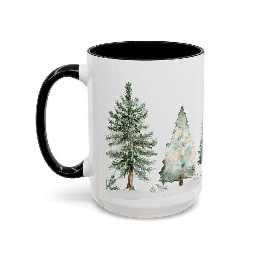 Watercolor Winter Trees Accent Coffee Mug — 11/15oz