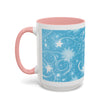 Snowflake Swirl Accent Coffee Mug — Blue Winter Holiday Ceramic Mug (11/15oz)