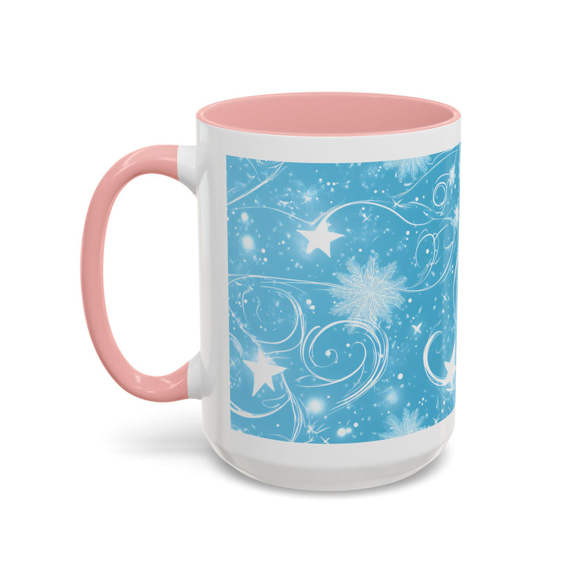 Snowflake Swirl Accent Coffee Mug — Blue Winter Holiday Ceramic Mug (11/15oz)
