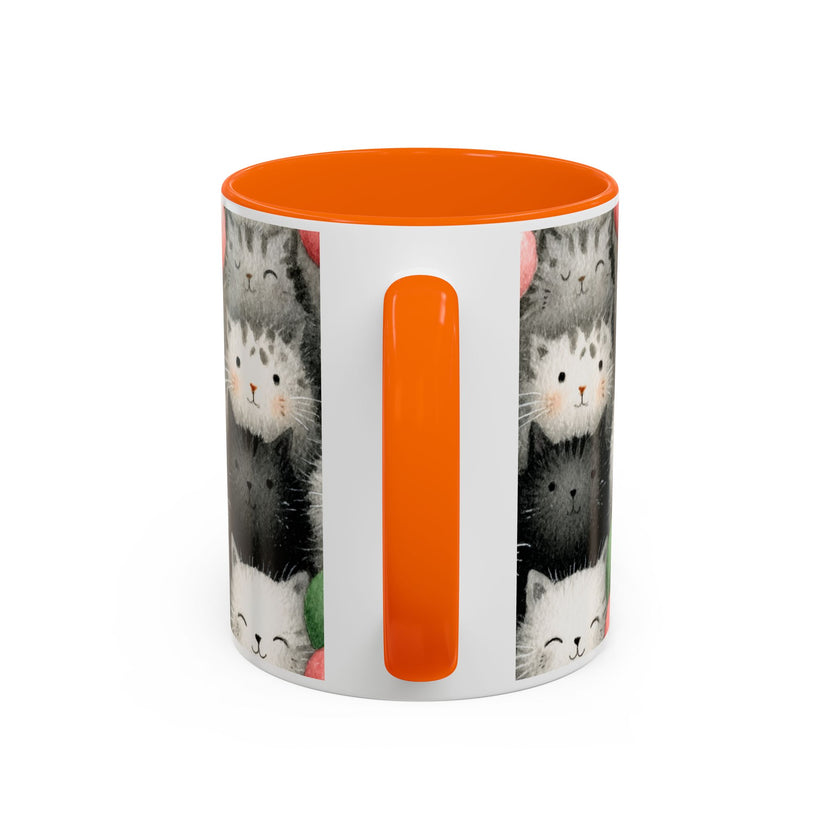 Cute Cat Pattern Accent Coffee Mug — Happy Kittens with Balloons (11/15 oz)