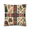 Rustic Holiday Plaid Pillowcase — Winter Woodland Faux Suede Throw Pillow Cover