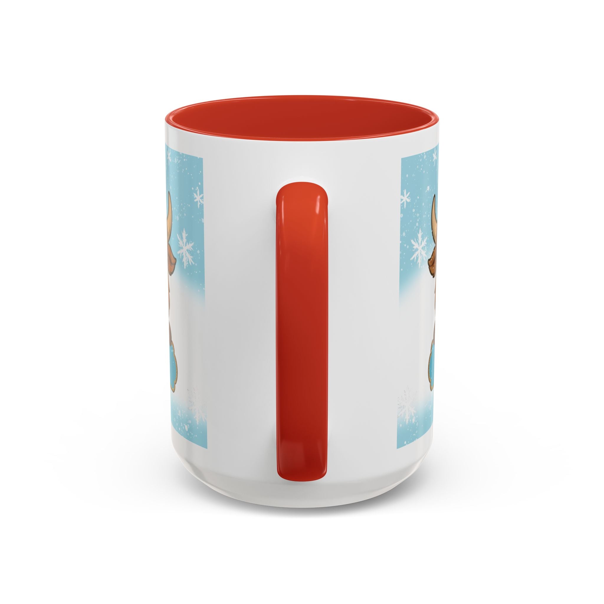 Cute Highland Cow Accent Coffee Mug — Winter Snowflake Design