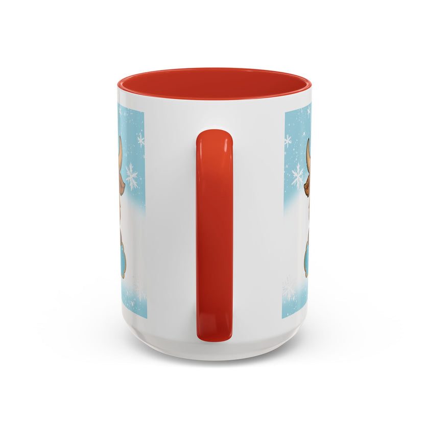 Cute Highland Cow Accent Coffee Mug — Winter Snowflake Design