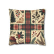 Rustic Holiday Plaid Pillowcase — Winter Woodland Faux Suede Throw Pillow Cover