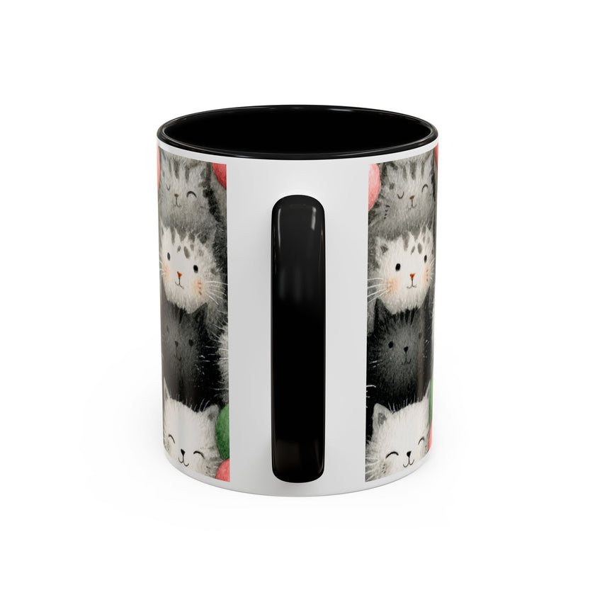 Cute Cat Pattern Accent Coffee Mug — Happy Kittens with Balloons (11/15 oz)