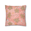 Gingerbread Cookies Pink Holiday Throw Pillow Cover — Faux Suede Square Pillowcase