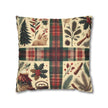 Rustic Holiday Plaid Pillowcase — Winter Woodland Faux Suede Throw Pillow Cover