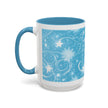 Snowflake Swirl Accent Coffee Mug — Blue Winter Holiday Ceramic Mug (11/15oz)