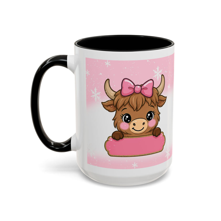 Cute Highland Cow Coffee Mug — Pink Accent Mug with Bow (11/15oz)