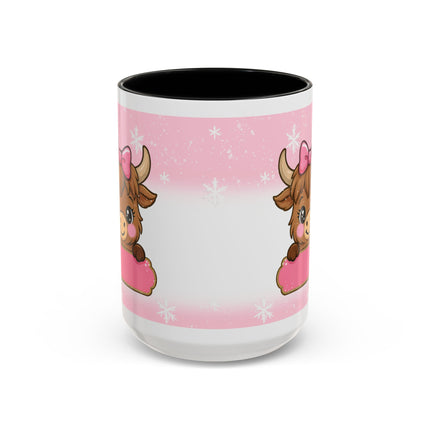 Cute Highland Cow Coffee Mug — Pink Accent Mug with Bow (11/15oz)