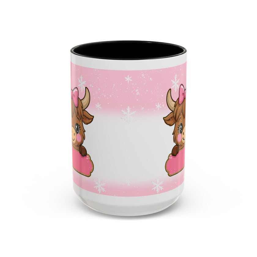 Cute Highland Cow Coffee Mug — Pink Accent Mug with Bow (11/15oz)