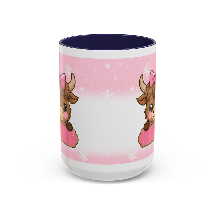 Cute Highland Cow Coffee Mug — Pink Accent Mug with Bow (11/15oz)