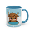 Cute Highland Cow Accent Coffee Mug — Winter Snowflake Design
