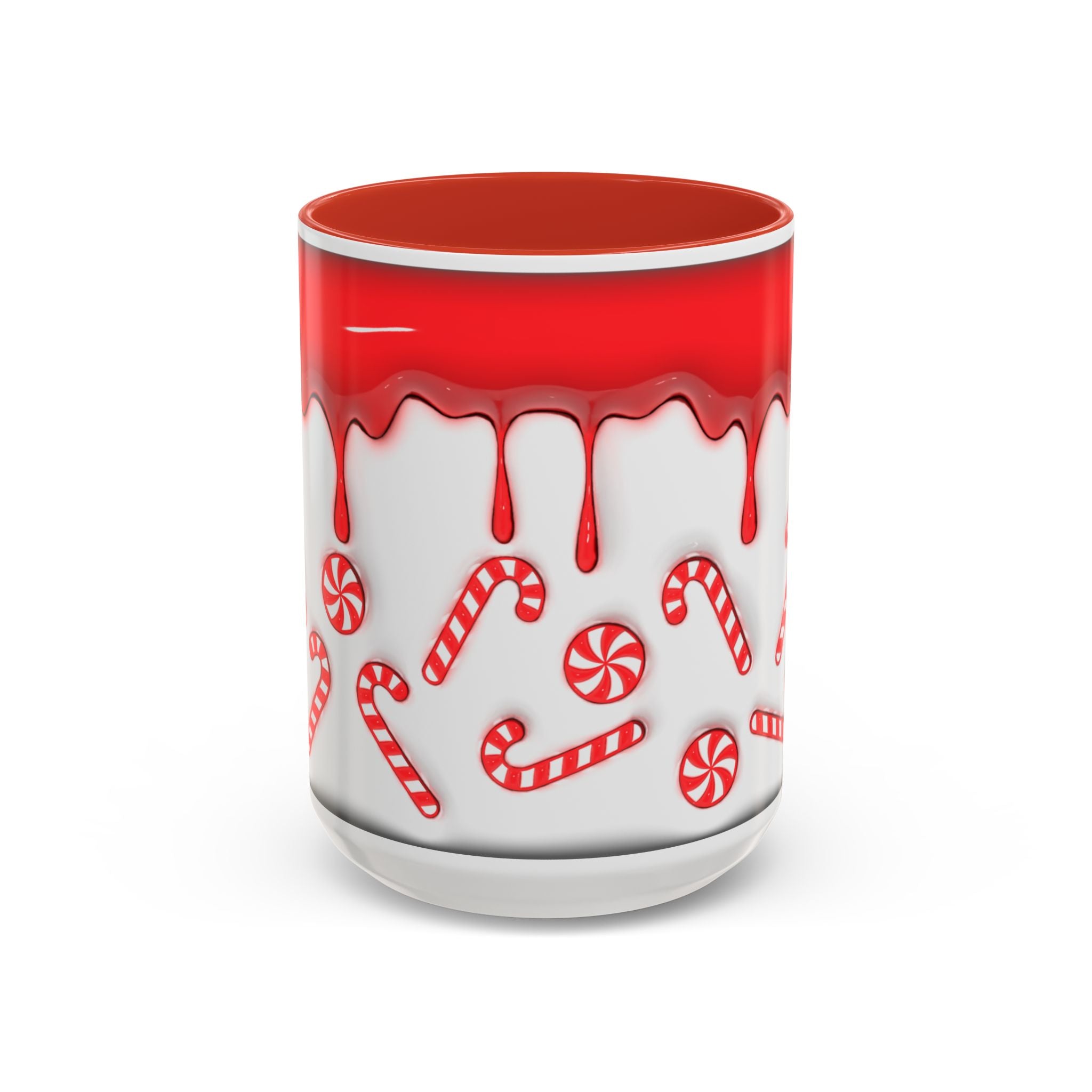 Candy Cane Accent Coffee Mug — Red Drip Holiday Peppermint Design (11/15oz)