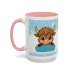 Cute Highland Cow Accent Coffee Mug — Winter Snowflake Design