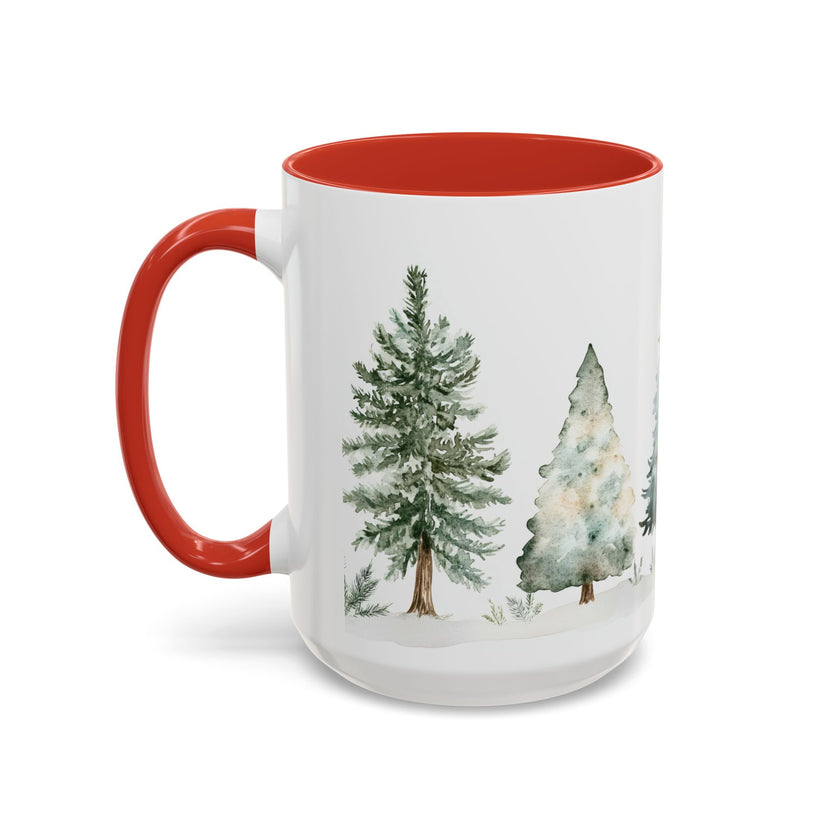 Watercolor Winter Trees Accent Coffee Mug — 11/15oz