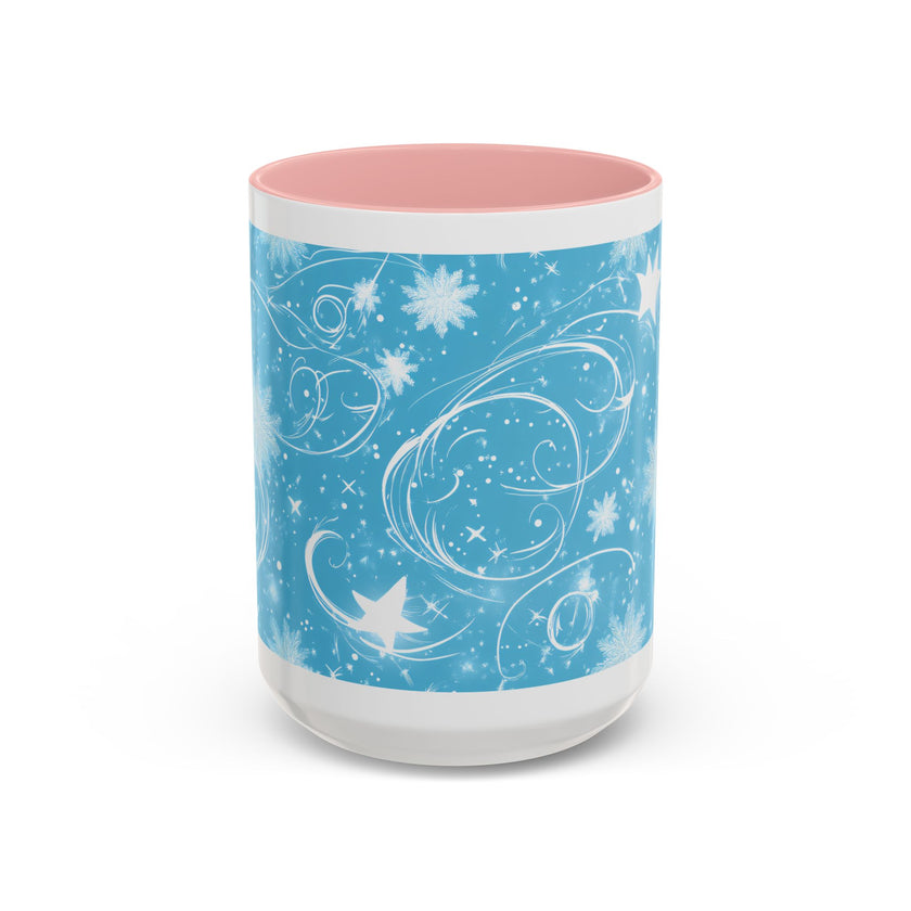Snowflake Swirl Accent Coffee Mug — Blue Winter Holiday Ceramic Mug (11/15oz)