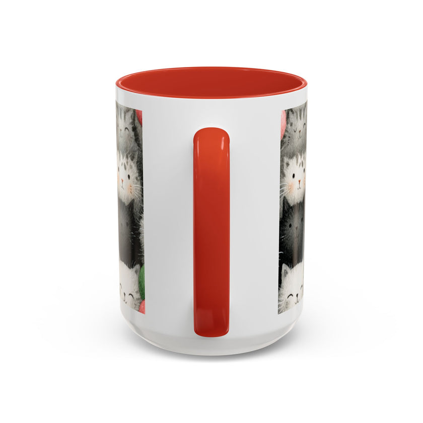Cute Cat Pattern Accent Coffee Mug — Happy Kittens with Balloons (11/15 oz)