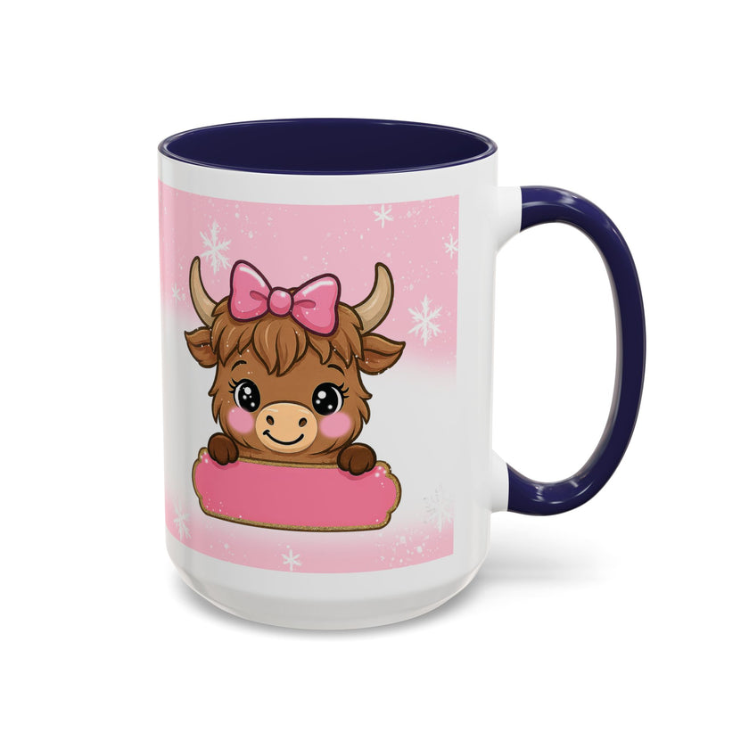 Cute Highland Cow Coffee Mug — Pink Accent Mug with Bow (11/15oz)