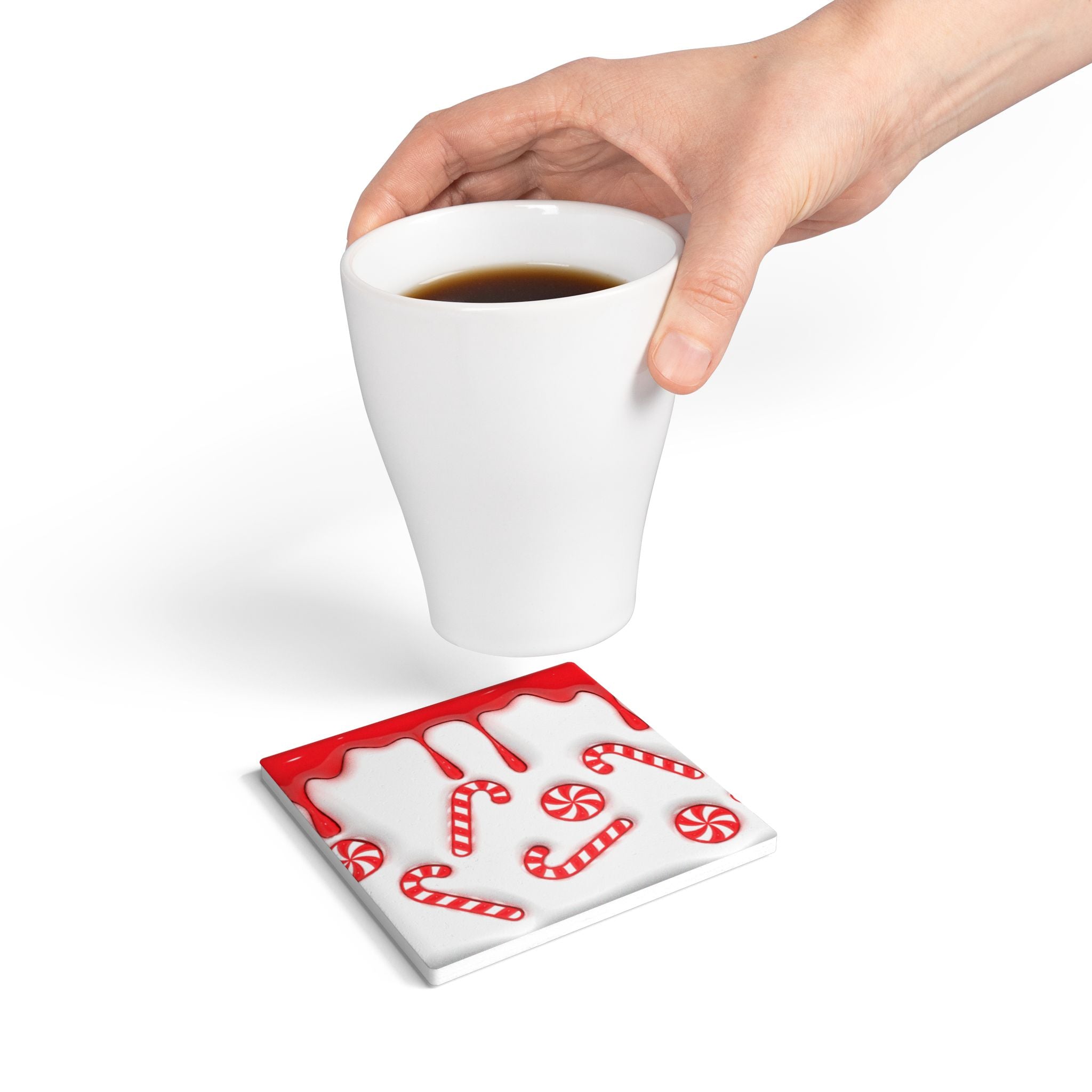 Candy Cane Ceramic Coaster — Holiday Peppermint Drink Coaster