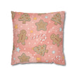 Gingerbread Cookies Pink Holiday Throw Pillow Cover — Faux Suede Square Pillowcase