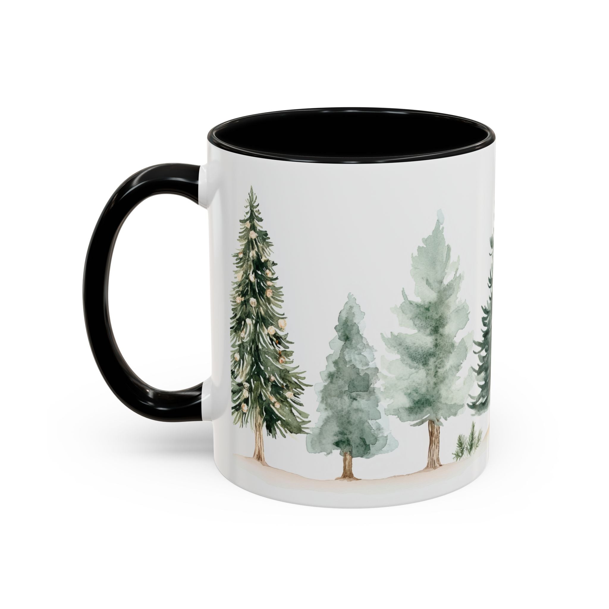 Pine Forest Accent Coffee Mug — Watercolor Christmas Trees (11/15oz)
