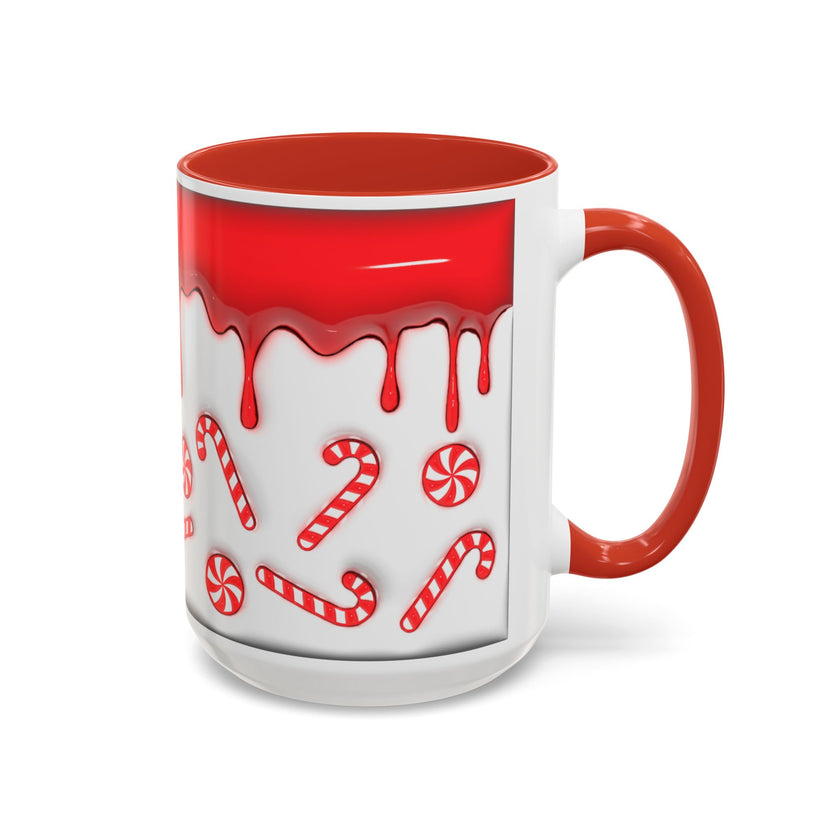 Candy Cane Accent Coffee Mug — Red Drip Holiday Peppermint Design (11/15oz)