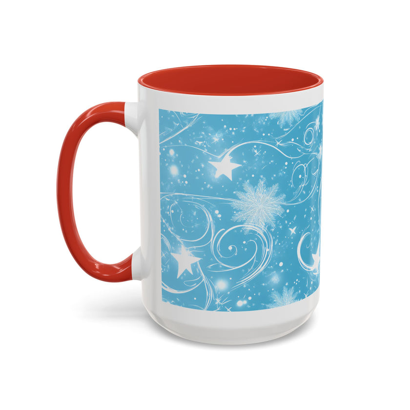 Snowflake Swirl Accent Coffee Mug — Blue Winter Holiday Ceramic Mug (11/15oz)