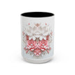 Floral Paper-Cut Accent Coffee Mug — Pink & White Blossom Design (11/15 oz)