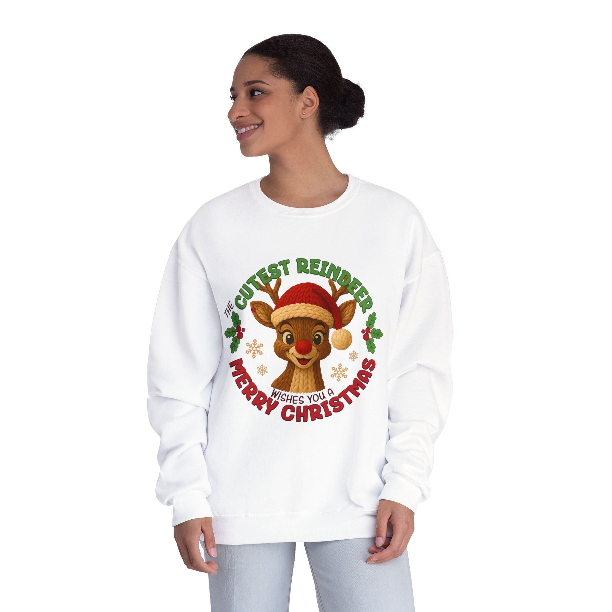 Cute Reindeer Merry Christmas Crewneck Sweatshirt