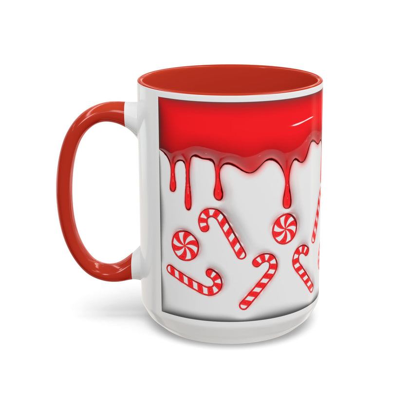 Candy Cane Accent Coffee Mug — Red Drip Holiday Peppermint Design (11/15oz)