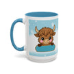 Cute Highland Cow Accent Coffee Mug — Winter Snowflake Design
