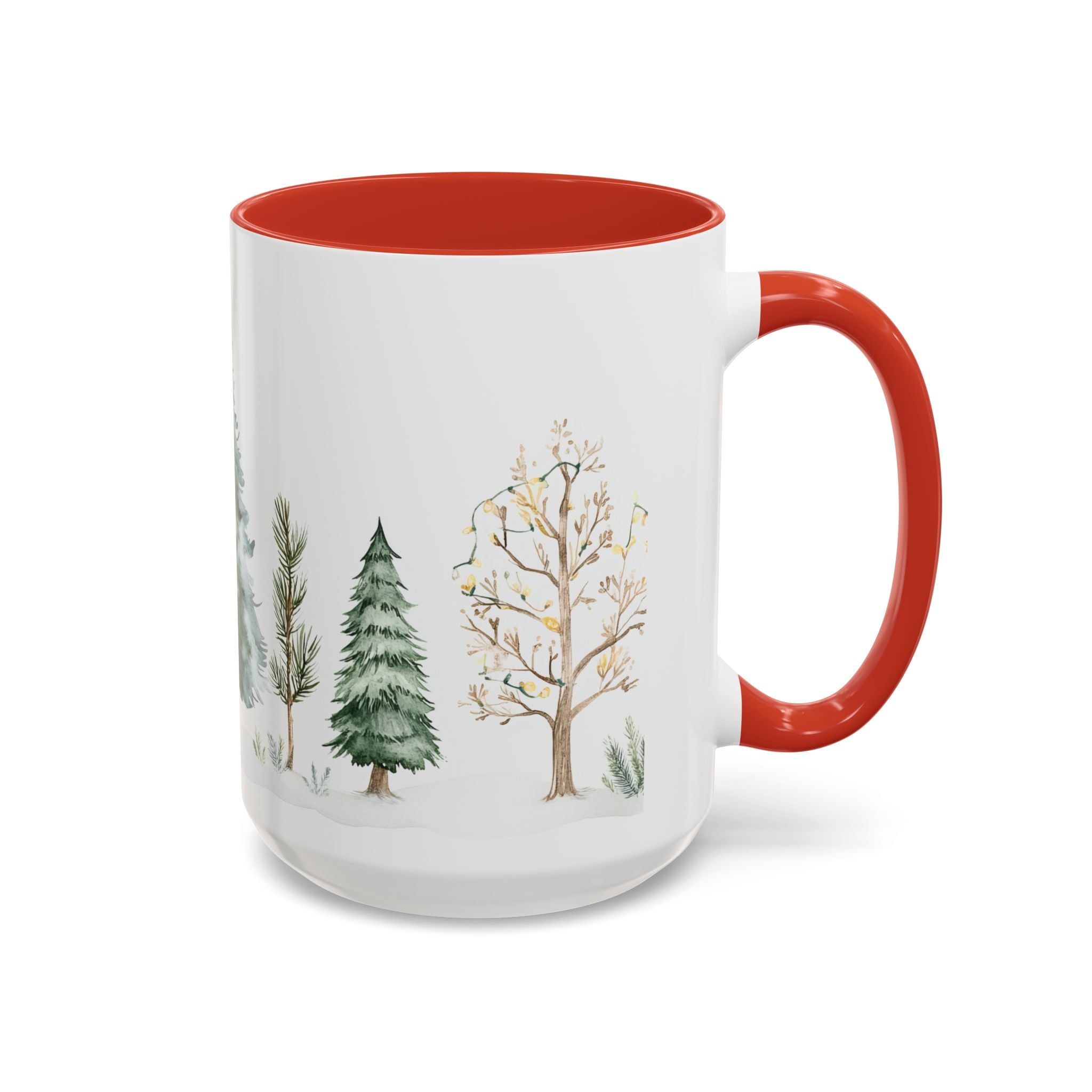 Watercolor Winter Trees Accent Coffee Mug — 11/15oz