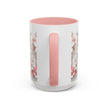 Floral Paper-Cut Accent Coffee Mug — Pink & White Blossom Design (11/15 oz)