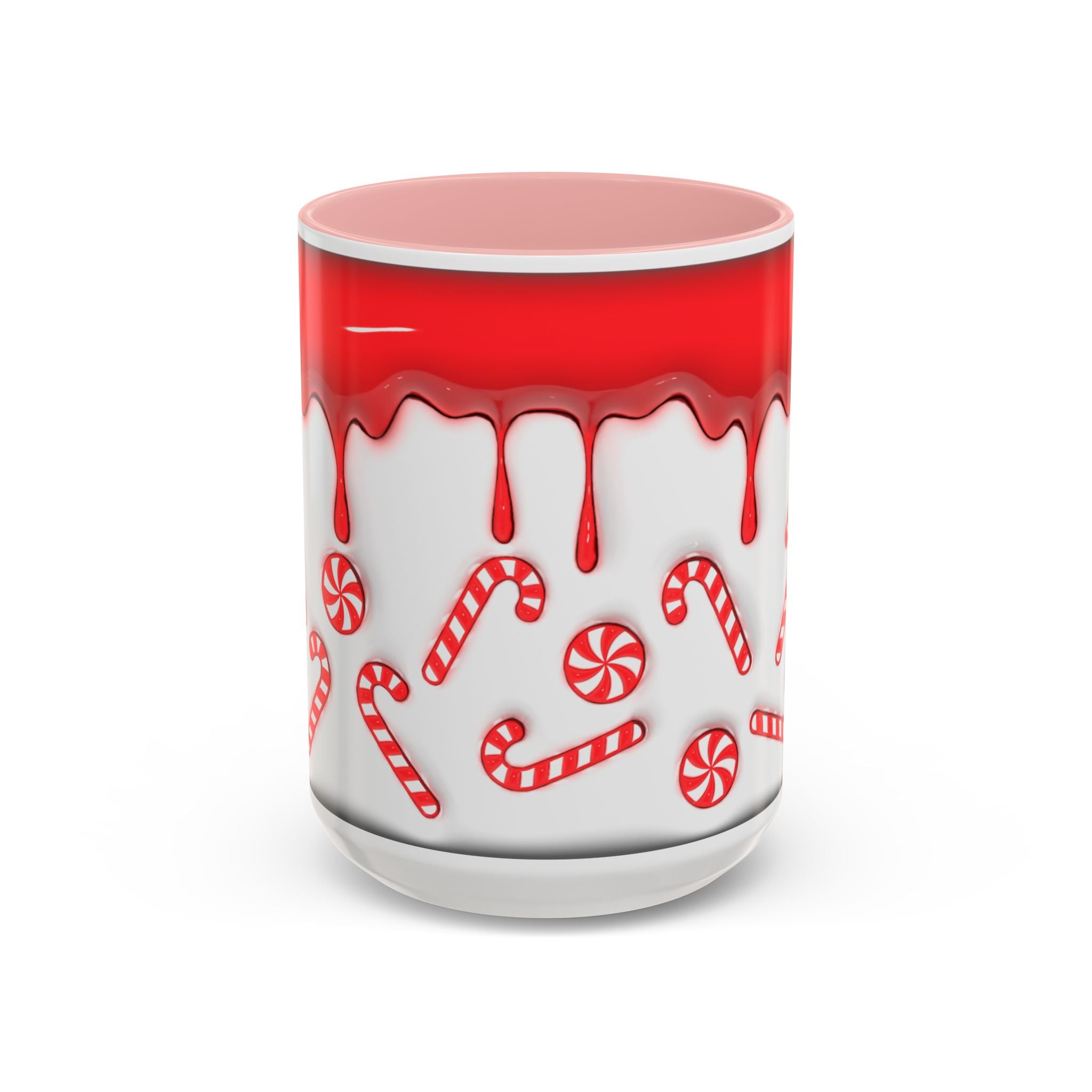Candy Cane Accent Coffee Mug — Red Drip Holiday Peppermint Design (11/15oz)