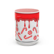Candy Cane Accent Coffee Mug — Red Drip Holiday Peppermint Design (11/15oz)