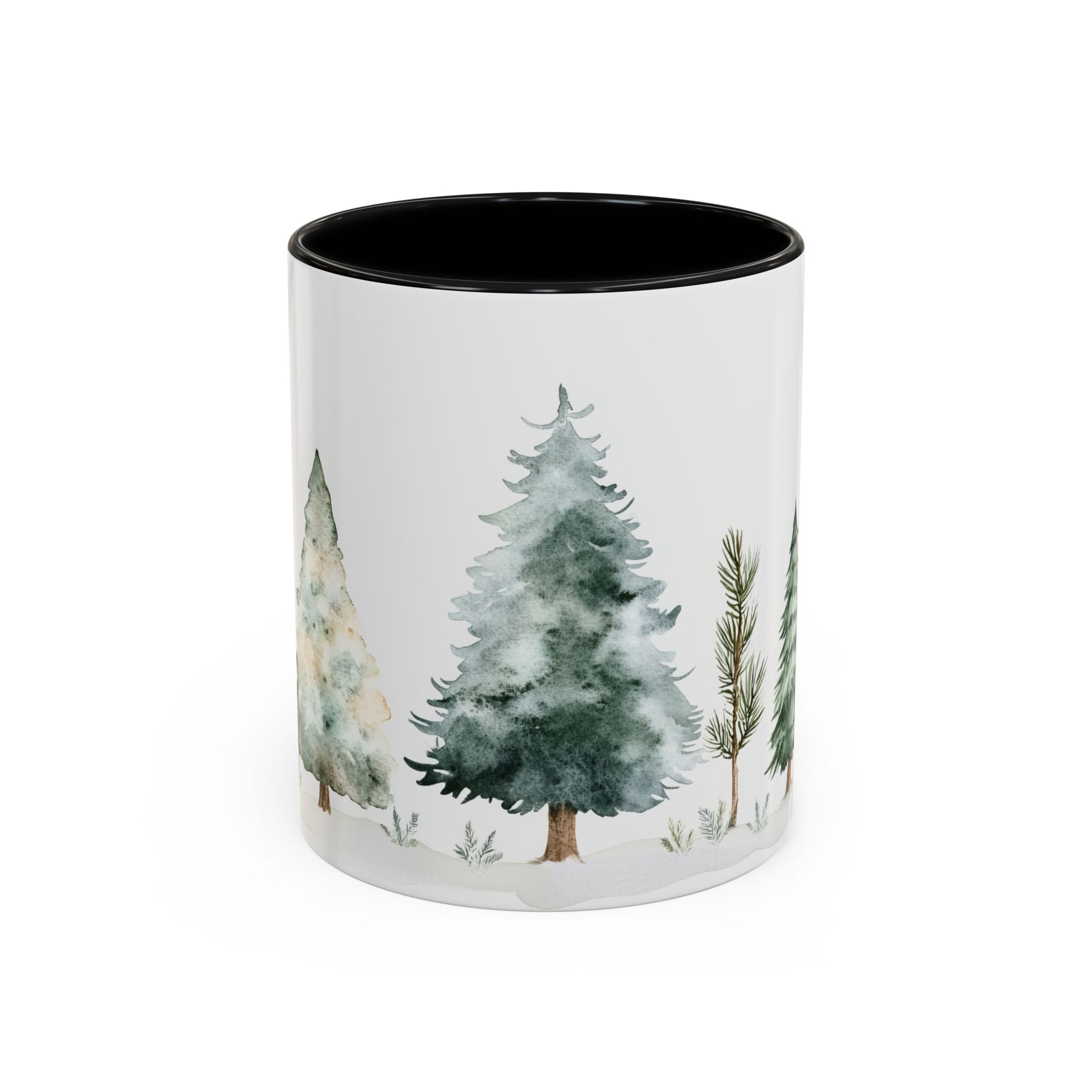 Watercolor Winter Trees Accent Coffee Mug — 11/15oz