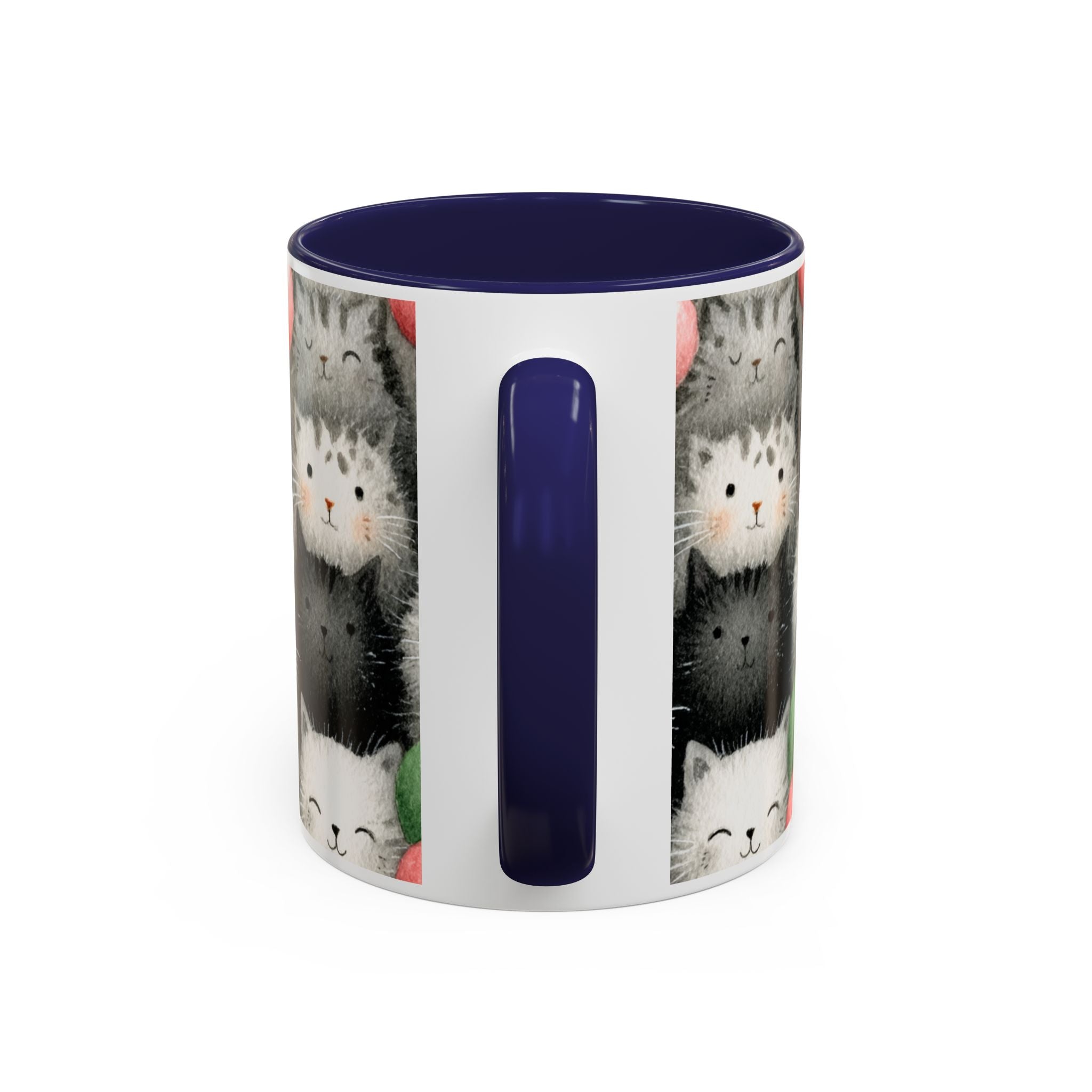Cute Cat Pattern Accent Coffee Mug — Happy Kittens with Balloons (11/15 oz)