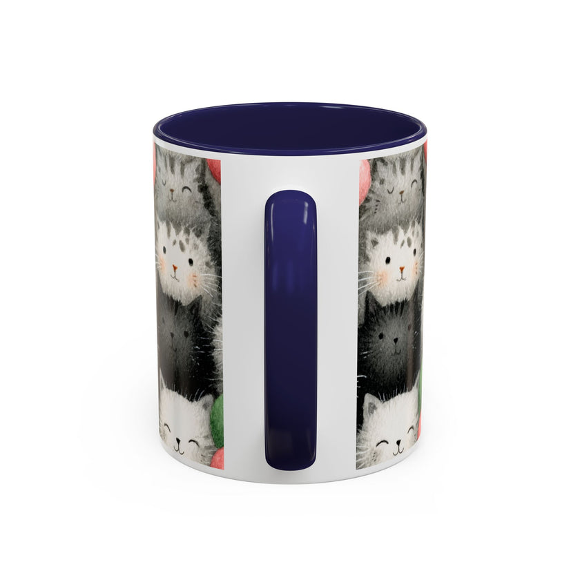 Cute Cat Pattern Accent Coffee Mug — Happy Kittens with Balloons (11/15 oz)