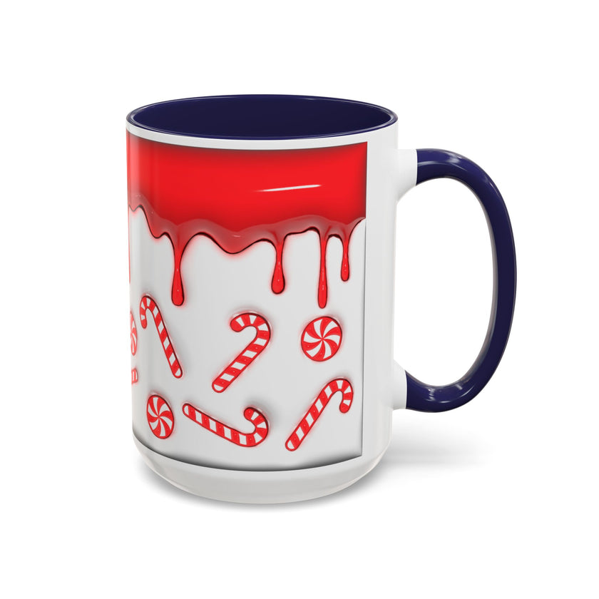 Candy Cane Accent Coffee Mug — Red Drip Holiday Peppermint Design (11/15oz)