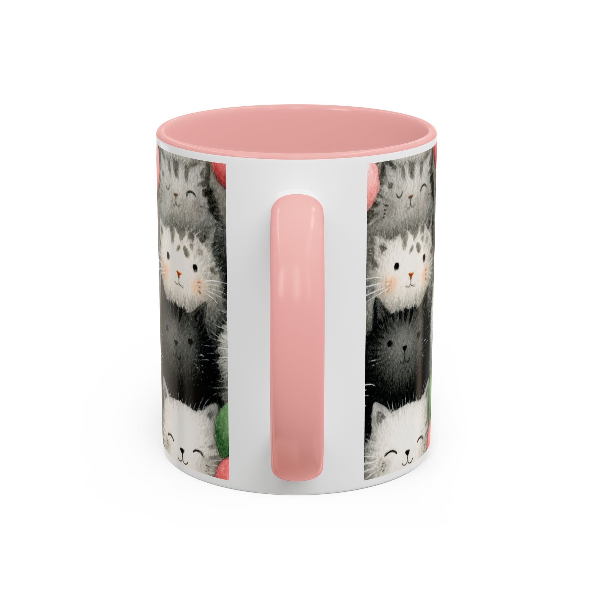 Cute Cat Pattern Accent Coffee Mug — Happy Kittens with Balloons (11/15 oz)