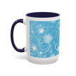 Snowflake Swirl Accent Coffee Mug — Blue Winter Holiday Ceramic Mug (11/15oz)