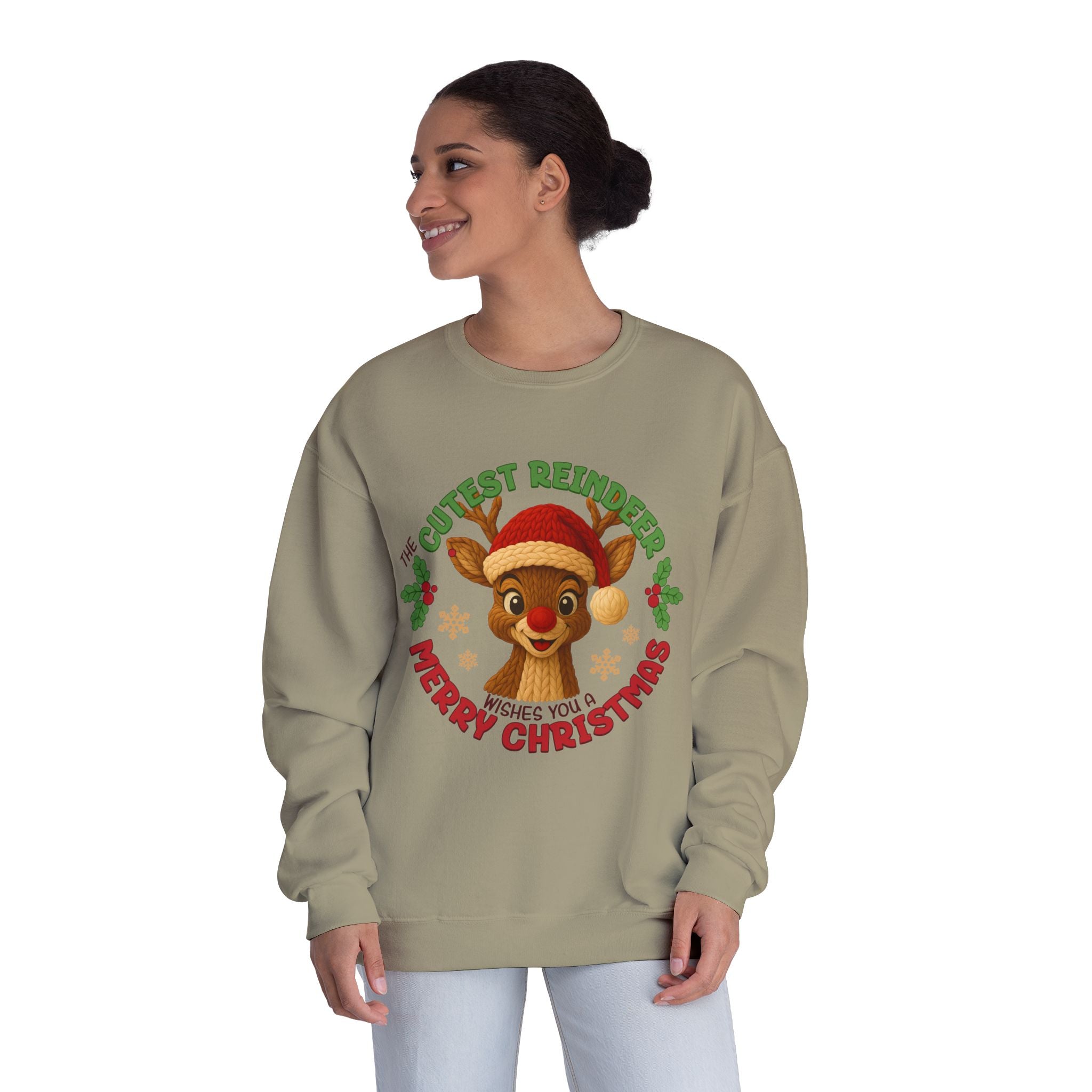 Cute Reindeer Merry Christmas Crewneck Sweatshirt