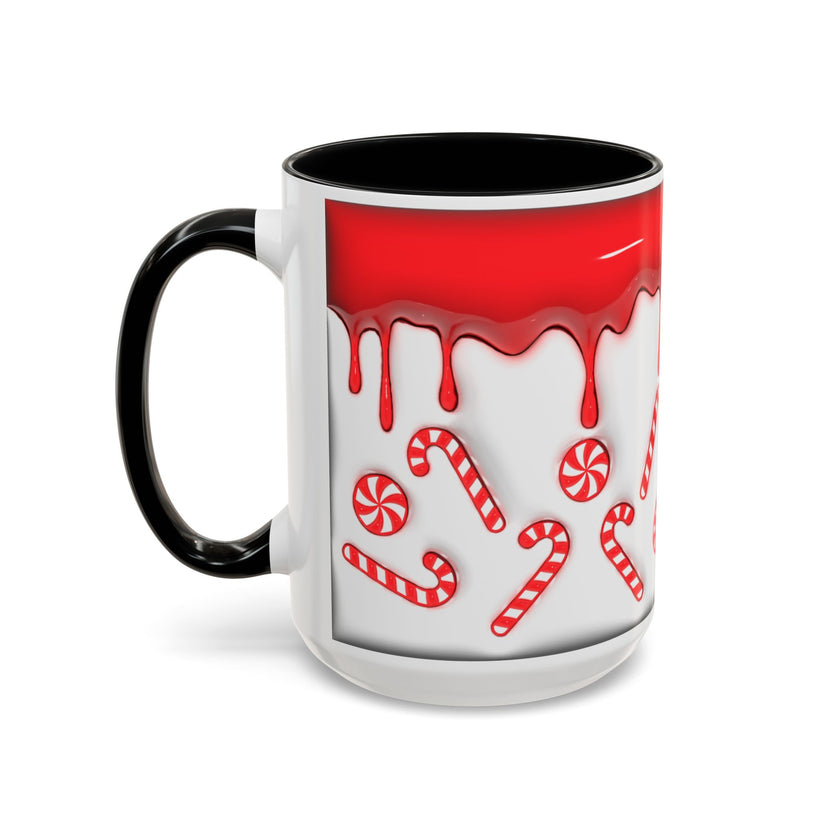 Candy Cane Accent Coffee Mug — Red Drip Holiday Peppermint Design (11/15oz)