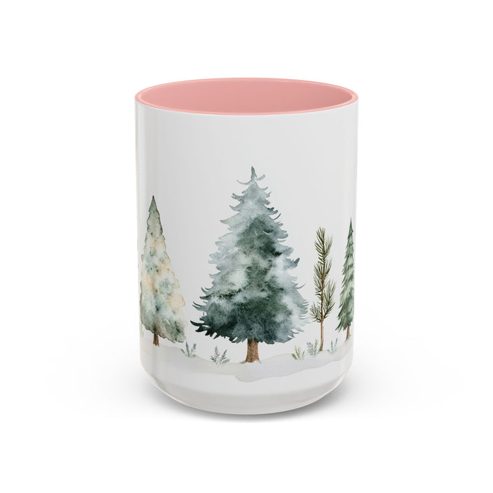 Watercolor Winter Trees Accent Coffee Mug — 11/15oz