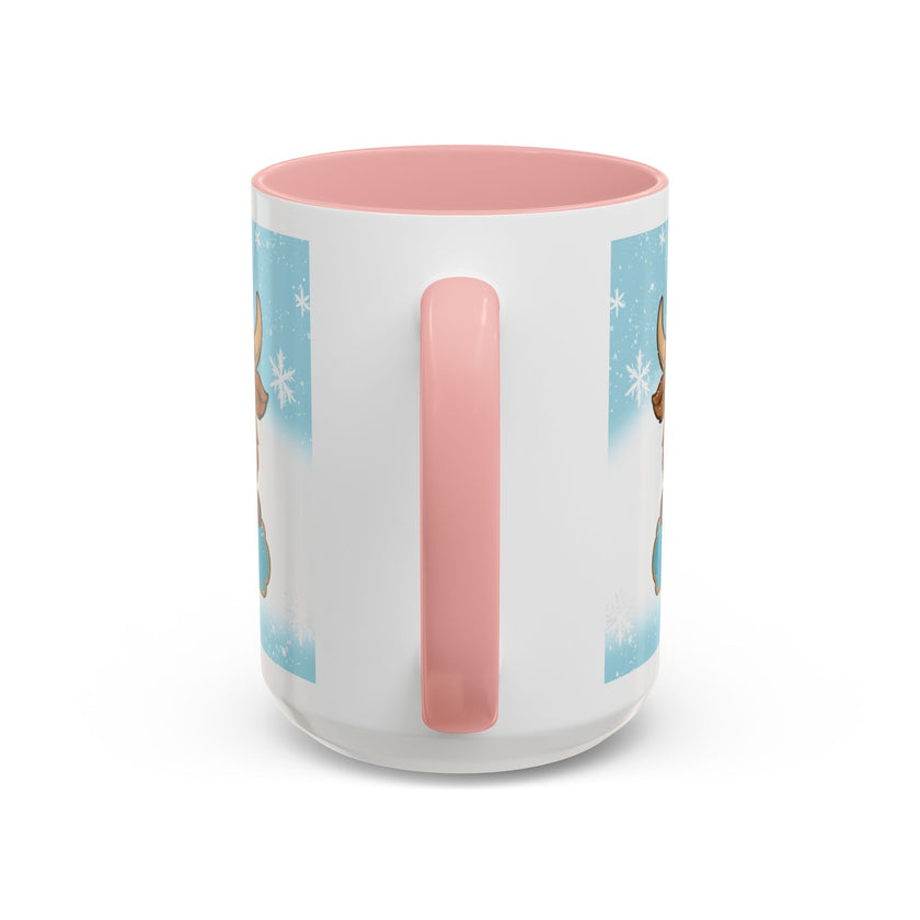 Cute Highland Cow Accent Coffee Mug — Winter Snowflake Design